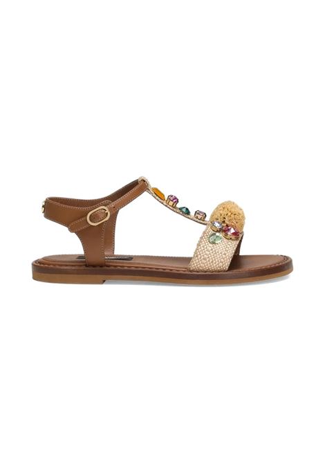 Sandali In Rafia e Vitello Nappato Con Pietre DOLCE & GABBANA KIDS | D11355-AX3218N084